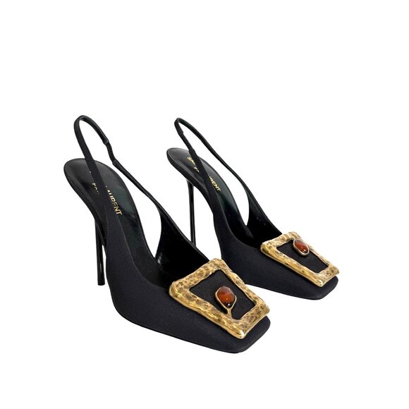 Saint Laurent Brown Satin Heels - Picture 3 of 8